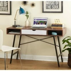 Edison Mid-Century Modern Writing Desk - Buylateral Natural/white