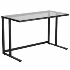 Glass Desk with Pedestal Frame - Clear Glass Top/Black Frame - Riverstone Furniture Collection