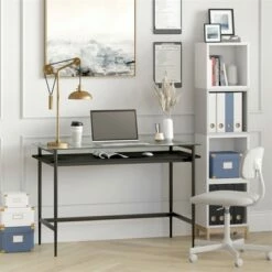 Henn& Hart 46" Black Bronze Desk with Black Woodgrain Shelf - Henn&Hart -Outlet Desks Store unnamed file 14688