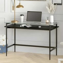 Henn& Hart 46" Black Bronze Desk with Black Woodgrain Shelf - Henn&Hart -Outlet Desks Store unnamed file 14692