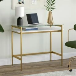 Henn& Hart 36" Brass Finish Desk with Faux Marble Shelf - Henn&Hart -Outlet Desks Store unnamed file 14727