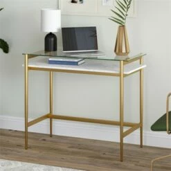 Henn& Hart 36" Brass Finish Desk with Faux Marble Shelf - Henn&Hart -Outlet Desks Store unnamed file 14730