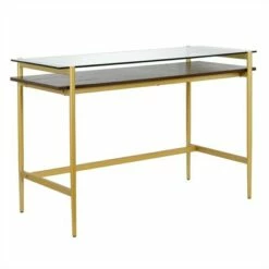 Henn& Hart 46" Brass Finish Desk with Walnut Shelf - Henn&Hart