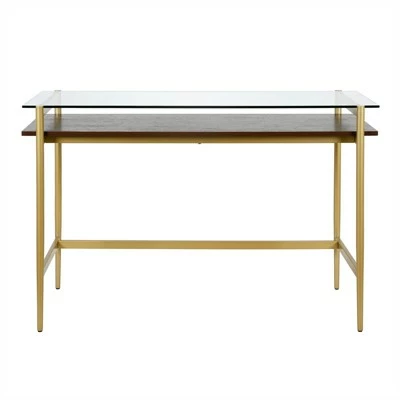 Henn& Hart 46" Brass Finish Desk with Walnut Shelf - Henn&Hart 4 Henn& Hart 46" Brass Finish Desk with Walnut Shelf - Henn&Hart - Image 2