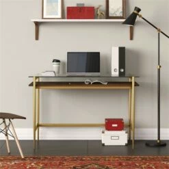 Henn& Hart 46" Brass Finish Desk with Walnut Shelf - Henn&Hart 12 Henn& Hart 46" Brass Finish Desk with Walnut Shelf - Henn&Hart -Outlet Desks Store unnamed file 14827
