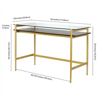 Henn& Hart 46" Brass Finish Desk with Walnut Shelf - Henn&Hart 6 Henn& Hart 46" Brass Finish Desk with Walnut Shelf - Henn&Hart - Image 4