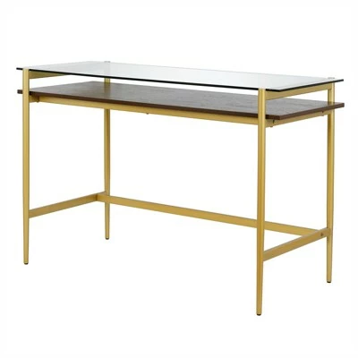 Henn& Hart 46" Brass Finish Desk with Walnut Shelf - Henn&Hart 9 Henn& Hart 46" Brass Finish Desk with Walnut Shelf - Henn&Hart - Image 7