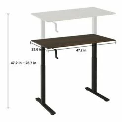 SDADI Adjustable Height Steel Frame Standing Desk, Spacious Desktop Supports Two Monitors, Steel Frame, Crank Adjust, Black Frame/Teak Top