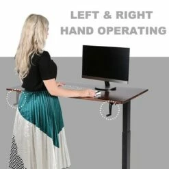 SDADI Adjustable Height Steel Frame Standing Desk, Spacious Desktop Supports Two Monitors, Steel Frame, Crank Adjust, Black Frame/Teak Top -Outlet Desks Store unnamed file 14859