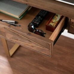 Glacerad Reclaimed Wood Desk with Storage Natural/Brass - Aiden Lane