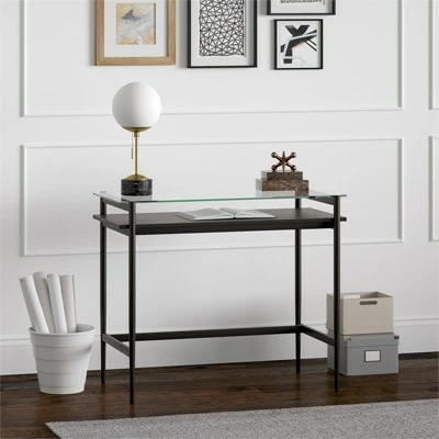 Henn& Hart 36" Black Bronze Desk with Black Woodgrain Shelf - Henn&Hart 6 Henn& Hart 36" Black Bronze Desk with Black Woodgrain Shelf - Henn&Hart - Image 4
