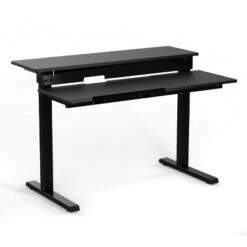 Stand Up Desk Store 40" Manual Adjustable Height Split Level Drafting Table Ergonomic Desk with Monitor Shelf (Black/Black)