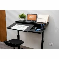 Stand Up Desk Store 40" Manual Adjustable Height Split Level Drafting Table Ergonomic Desk with Monitor Shelf (Black/Black) -Outlet Desks Store unnamed file 15136