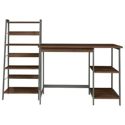 Wood and Metal Desk with Ladder Shelf Brown/Gray - Benzara 3 Wood and Metal Desk with Ladder Shelf Brown/Gray - Benzara