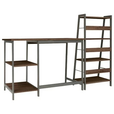 Wood and Metal Desk with Ladder Shelf Brown/Gray - Benzara 4 Wood and Metal Desk with Ladder Shelf Brown/Gray - Benzara - Image 2