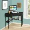 Costway Corner Computer Desk Writing Workstation Study Desk w/ 2 Drawers WhiteBlackGold