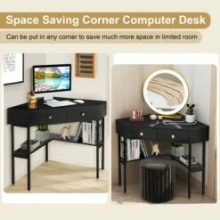 Costway Corner Computer Desk Writing Workstation Study Desk w/ 2 Drawers WhiteBlackGold -Outlet Desks Store unnamed file 1548