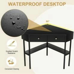 Costway Corner Computer Desk Writing Workstation Study Desk w/ 2 Drawers WhiteBlackGold -Outlet Desks Store unnamed file 1550
