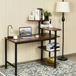 Costway Computer Desk Writing Study Table with Storage Shelves Home Office Rustic Brown -Outlet Desks Store unnamed file 1582