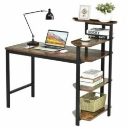 Costway Computer Desk Writing Study Table with Storage Shelves Home Office Rustic Brown -Outlet Desks Store unnamed file 1588