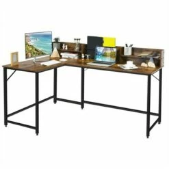 Costway 65.5'' L-shaped Computer Desk Home Office Corner Table w/Bookshelf -Outlet Desks Store unnamed file 1617