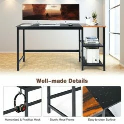 Costway 59'' Home Office Computer Desk Study Laptop Table Detachable Shelf Rustic -Outlet Desks Store unnamed file 1655