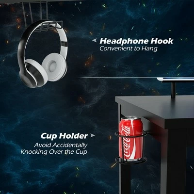 Costway 55 inch Gaming Desk Racing Style Computer Desk with Cup Holder & Headphone Hook 9 Costway 55 inch Gaming Desk Racing Style Computer Desk with Cup Holder & Headphone Hook - Image 7