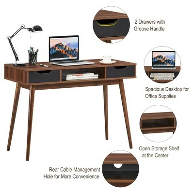 Costway Computer Desk Writing Table w/ Drawers Laptop PC Workstation Home OakWalnut 10 Costway Computer Desk Writing Table w/ Drawers Laptop PC Workstation Home OakWalnut - Image 8