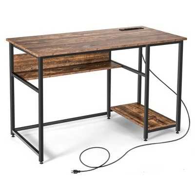Costway 48'' Computer Desk Writing Study Table w/ Power Outlet USB Ports BlackRustic 3 Costway 48'' Computer Desk Writing Study Table w/ Power Outlet USB Ports BlackRustic