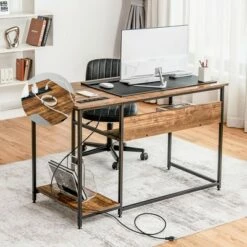 Costway 48'' Computer Desk Writing Study Table w/ Power Outlet USB Ports BlackRustic 15 Costway 48'' Computer Desk Writing Study Table w/ Power Outlet USB Ports BlackRustic -Outlet Desks Store unnamed file 1718