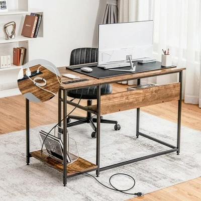 Costway 48'' Computer Desk Writing Study Table w/ Power Outlet USB Ports BlackRustic 5 Costway 48'' Computer Desk Writing Study Table w/ Power Outlet USB Ports BlackRustic - Image 3