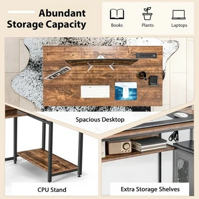 Costway 48'' Computer Desk Writing Study Table w/ Power Outlet USB Ports BlackRustic 8 Costway 48'' Computer Desk Writing Study Table w/ Power Outlet USB Ports BlackRustic - Image 6