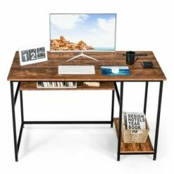 Costway 48'' Computer Desk Writing Study Table w/ Power Outlet USB Ports BlackRustic 21 Costway 48'' Computer Desk Writing Study Table w/ Power Outlet USB Ports BlackRustic -Outlet Desks Store unnamed file 1724