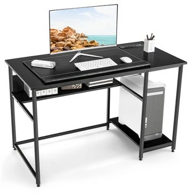 Costway 48'' Computer Desk Writing Study Table w/ Power Outlet USB Ports BlackRustic 13 Costway 48'' Computer Desk Writing Study Table w/ Power Outlet USB Ports BlackRustic - Image 11