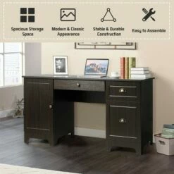 Costway 59'' Computer Desk Writing Desk Study Workstation with Drawers Brown -Outlet Desks Store unnamed file 1732