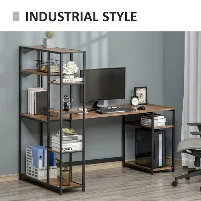 HOMCOM Industrial Home Office Writing Desk with Display Storage Shelves CPU Stand PC Study Table Computer Workstation Brown Wood Grain 5 HOMCOM Industrial Home Office Writing Desk with Display Storage Shelves CPU Stand PC Study Table Computer Workstation Brown Wood Grain - Image 3
