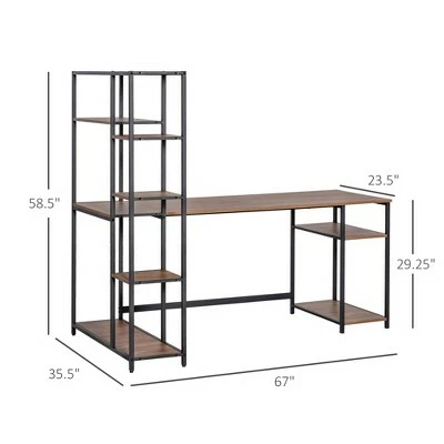 HOMCOM Industrial Home Office Writing Desk with Display Storage Shelves CPU Stand PC Study Table Computer Workstation Brown Wood Grain 6 HOMCOM Industrial Home Office Writing Desk with Display Storage Shelves CPU Stand PC Study Table Computer Workstation Brown Wood Grain - Image 4