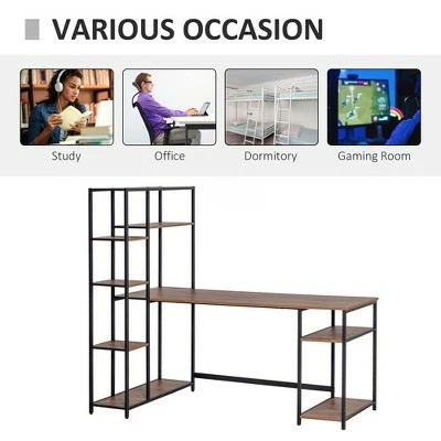 HOMCOM Industrial Home Office Writing Desk with Display Storage Shelves CPU Stand PC Study Table Computer Workstation Brown Wood Grain 7 HOMCOM Industrial Home Office Writing Desk with Display Storage Shelves CPU Stand PC Study Table Computer Workstation Brown Wood Grain - Image 5