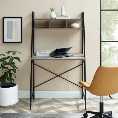 Metal and Wood Tiered Ladder Writing Desk - Saracina Home Rustic Oak 5 Metal and Wood Tiered Ladder Writing Desk - Saracina Home Rustic Oak - Image 3