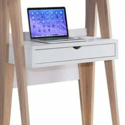 Huge Adorning Computer Desk with Drawer Light Brown/White - Benzara