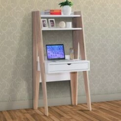 Huge Adorning Computer Desk with Drawer Light Brown/White - Benzara -Outlet Desks Store unnamed file 1809