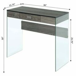 36" SoHo 1 Drawer Glass Desk - Breighton Home Weathered Gray -Outlet Desks Store unnamed file 1852