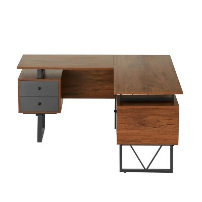 Reversible L Shaped Computer Desk with Drawers and File Cabinet Walnut - Techni Mobili 3 Reversible L Shaped Computer Desk with Drawers and File Cabinet Walnut - Techni Mobili