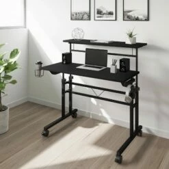Rolling Writing Desk with Height Adjustable Desktop and Moveable Shelf - Techni Mobili Black -Outlet Desks Store unnamed file 2121