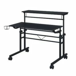 Rolling Writing Desk with Height Adjustable Desktop and Moveable Shelf - Techni Mobili Black -Outlet Desks Store unnamed file 2128