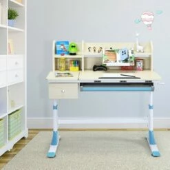 Costway Adjustable Height Kids Study Desk Drafting Table w/Bookshelf&Hutch PinkBlueGrey -Outlet Desks Store unnamed file 2222
