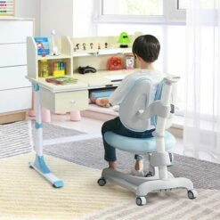 Costway Adjustable Height Kids Study Desk Drafting Table w/Bookshelf&Hutch PinkBlueGrey -Outlet Desks Store unnamed file 2223