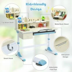 Costway Adjustable Height Kids Study Desk Drafting Table w/Bookshelf&Hutch PinkBlueGrey -Outlet Desks Store unnamed file 2227