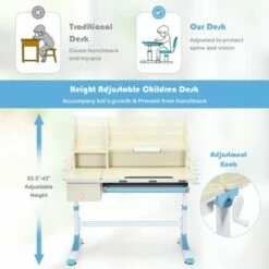 Costway Adjustable Height Kids Study Desk Drafting Table w/Bookshelf&Hutch PinkBlueGrey -Outlet Desks Store unnamed file 2228