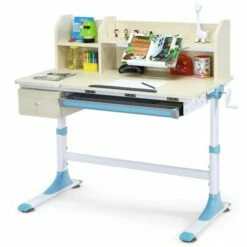 Costway Adjustable Height Kids Study Desk Drafting Table w/Bookshelf&Hutch PinkBlueGrey -Outlet Desks Store unnamed file 2229